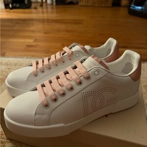 Dolce Gabbana Women's White and Pink Casual Sneakers